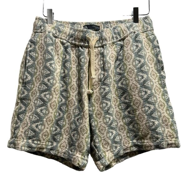 Zara Southwestern Knit Relaxed Drawstring Shorts Medium - Picture 1 of 5